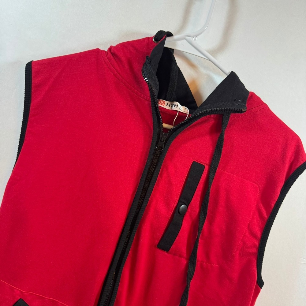 H2H Mens Sleeveless Full Zip Hoodie Vest Red Black CMOHOSL011 Size Medium